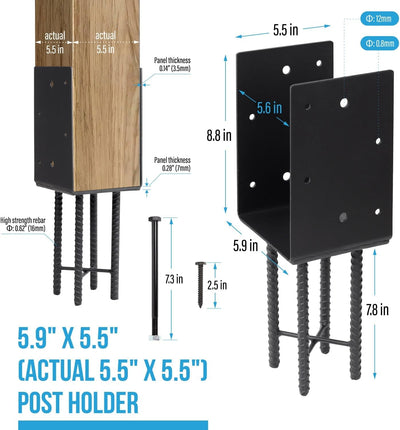 Soporte poste metal U 6x6 pulg para valla madera barandilla