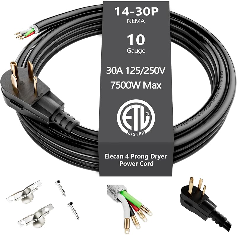 Cable alimentación secadora 15 ft 4clavijas 30A enchufe