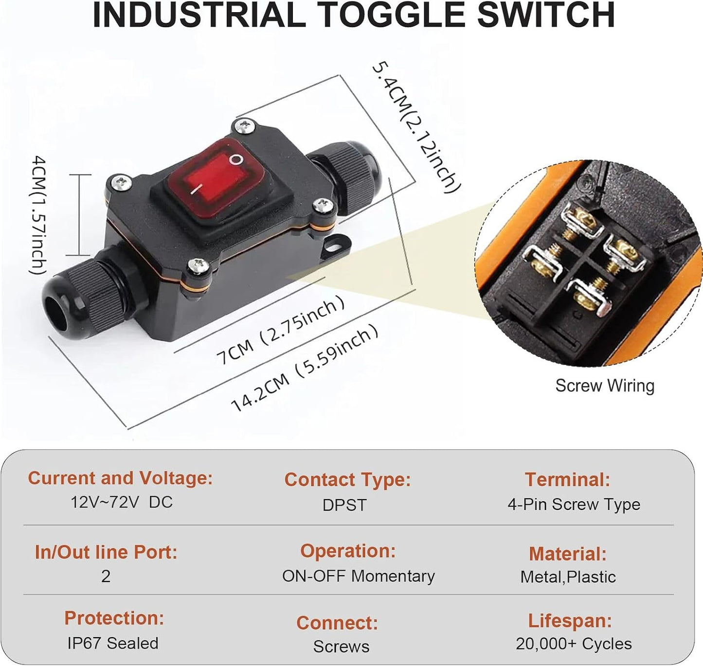 Interruptor IP67 impermeable con botón luz roja AC/DC 20A-125V