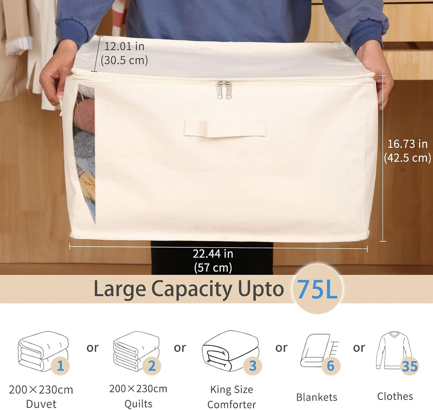 Bolsas edredón lona con cremallera 75L