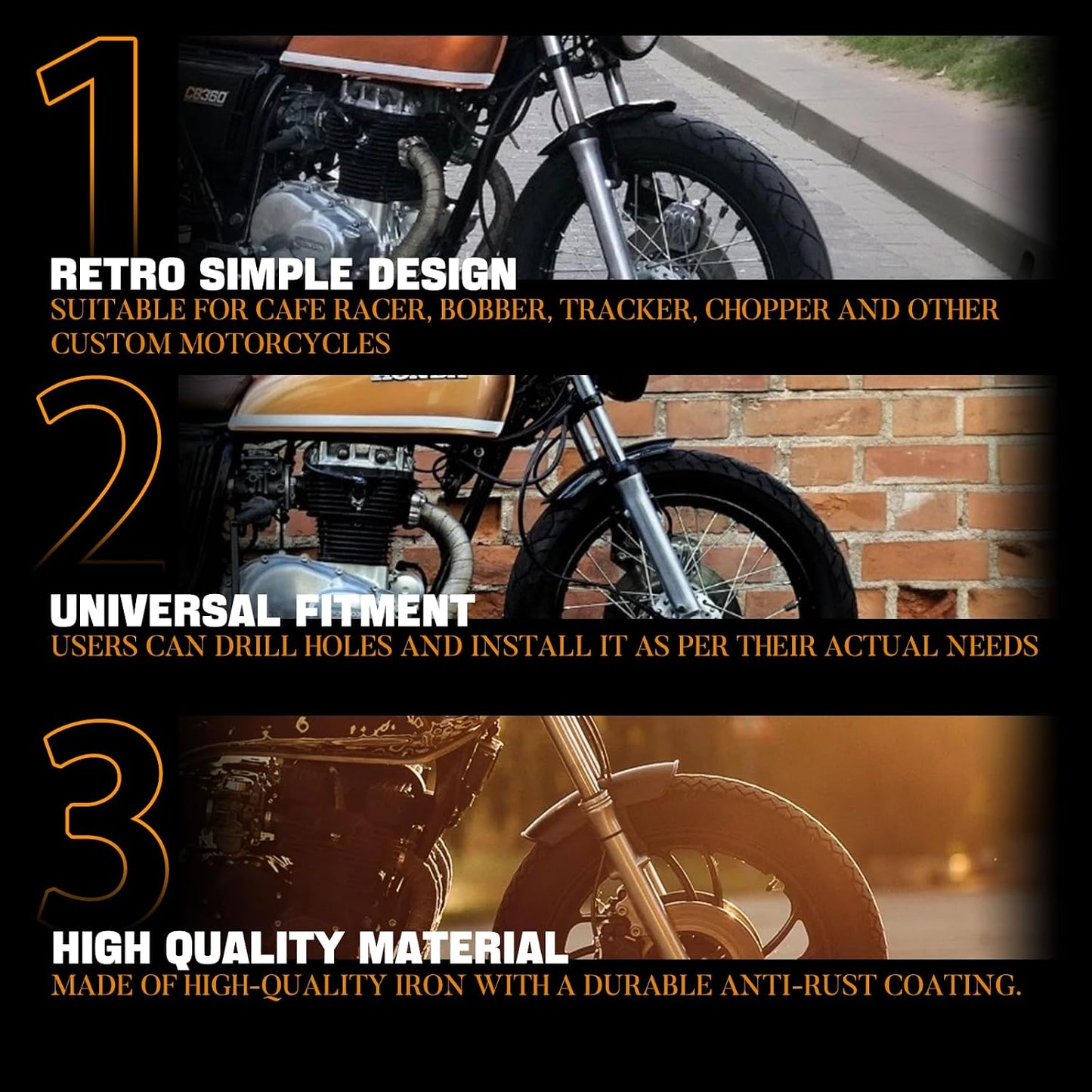 Guardabarros universal para rueda delantera motocicleta
