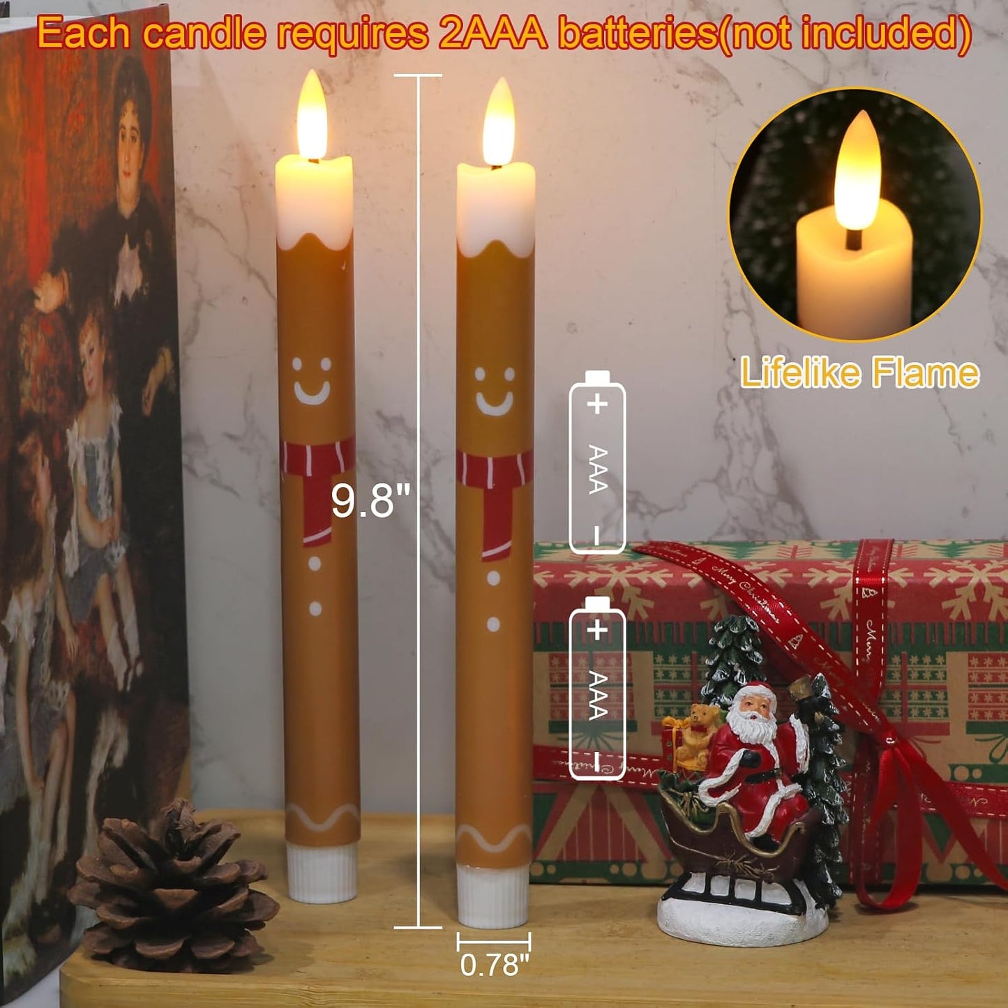 Velas cónicas navidad con temporizador 6h 2 candelabros led