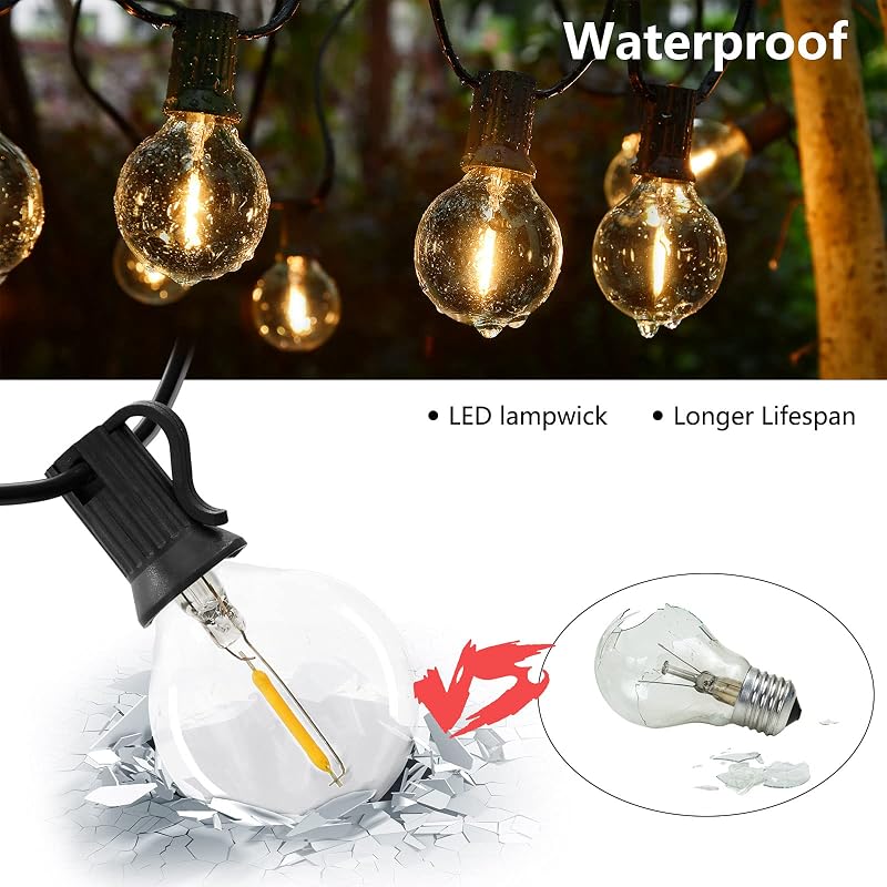Tira luces LED G40 exteriores 50ft cert UL impermeable
