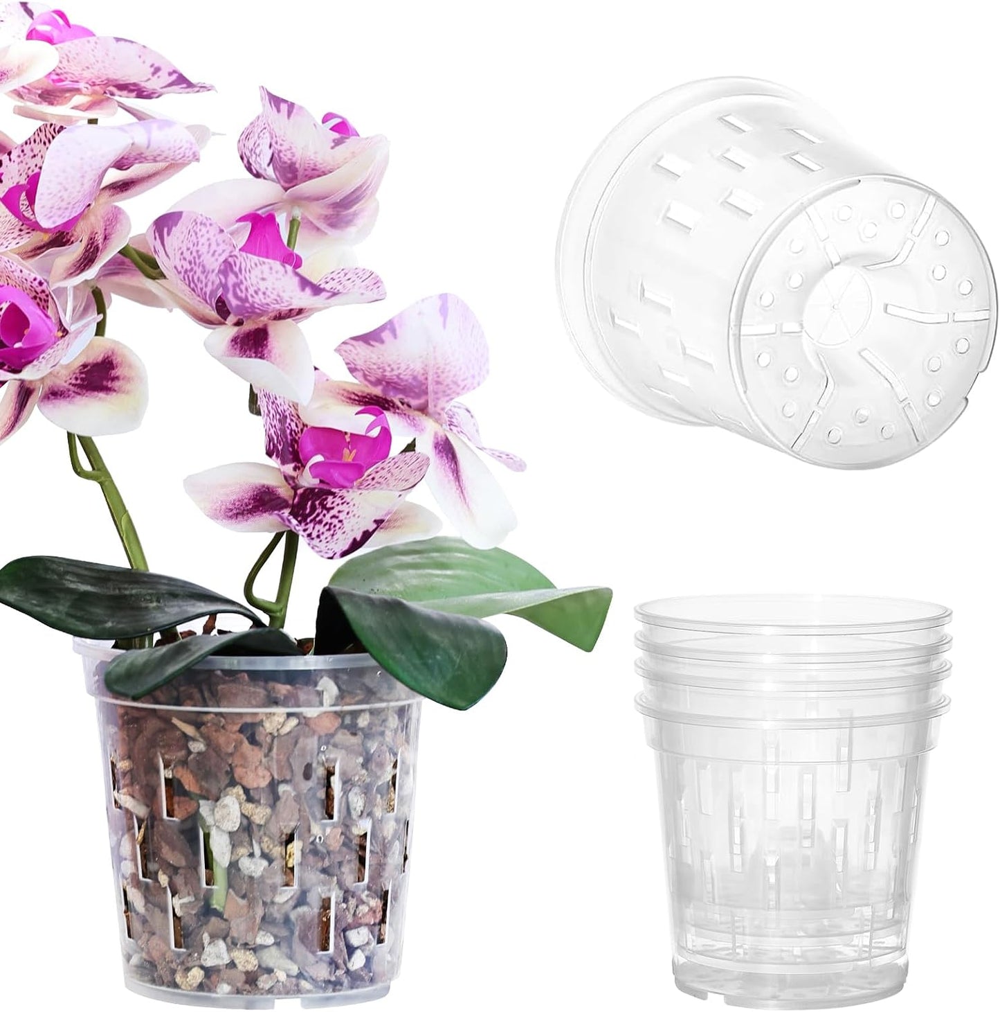 Maceta plástico resistente 4pulg 4 Pzas con drenaje para orquídeas