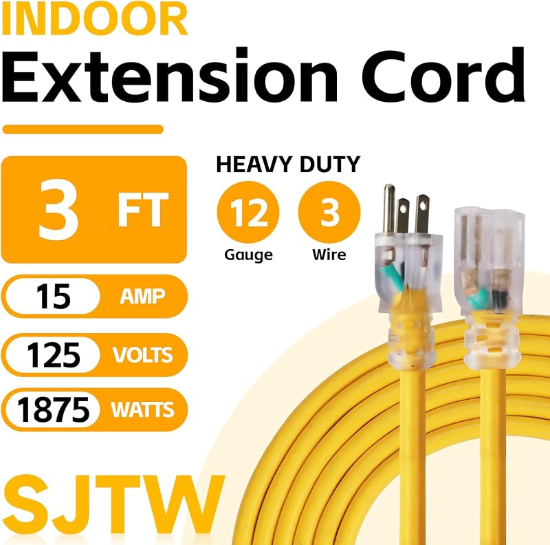 Cable extensión interior impermeable 3ft amarillo SJTW resistente