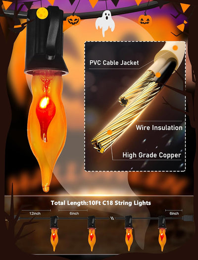 Luces cadena Halloween E12 naranja 10" UL certificadas