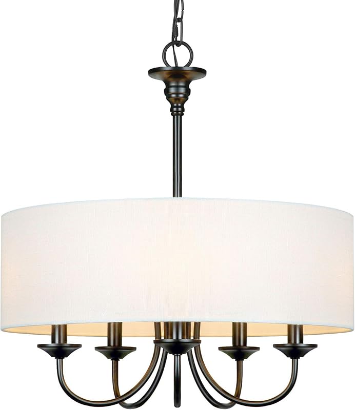 Candelabro 5 luces pantalla lino blanco lámpara techo