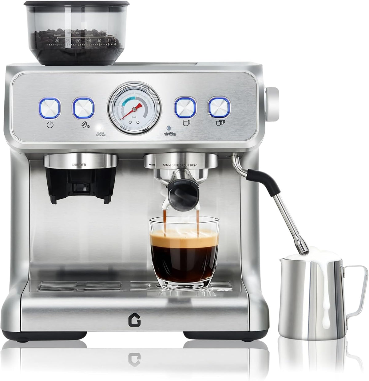 Máquina Espresso Acero Inox Bomba 20 Bar Espumador Leche