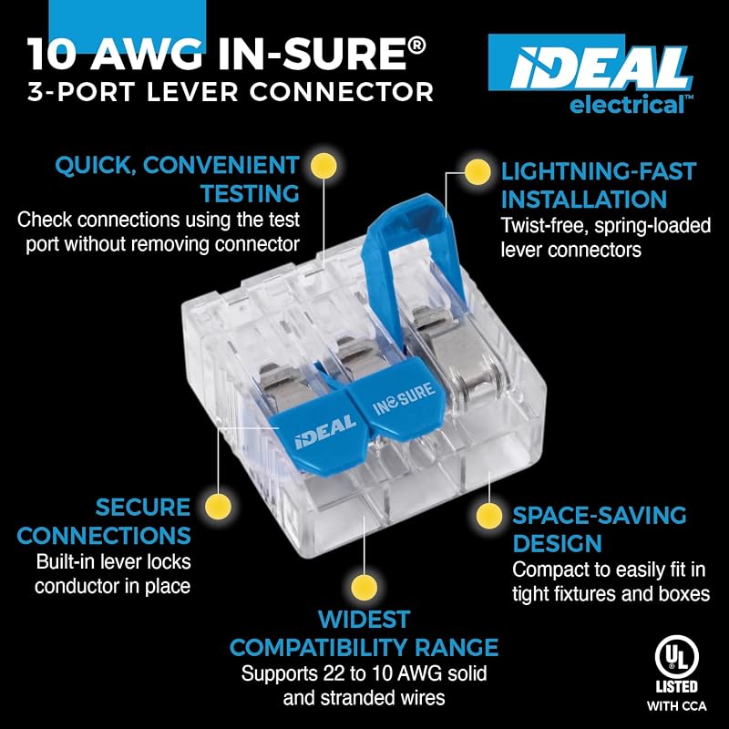 Conector cable eléctrico 10 AWG 3 puertos 225 pzas