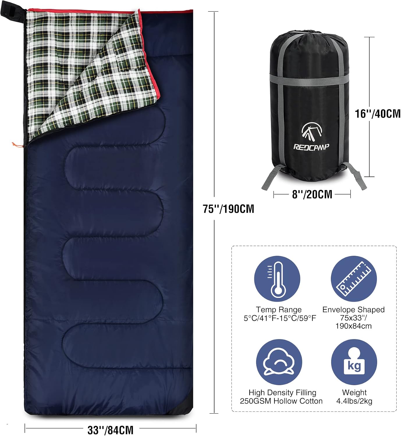 Saco dormir algodón franela adultos climas fríos 2-6lbs
