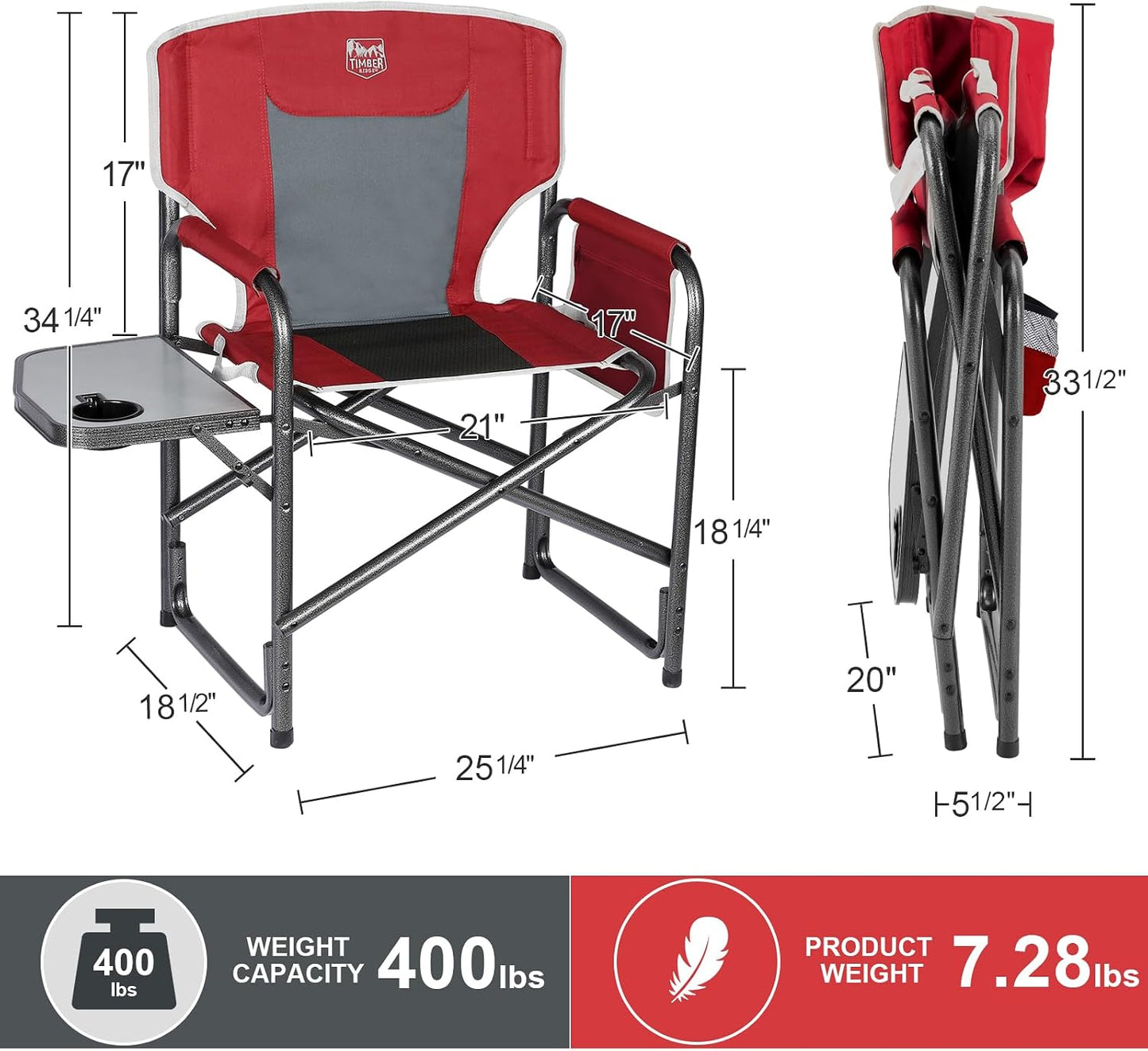 Silla camping aluminio extra grande con mesa y bolsillo