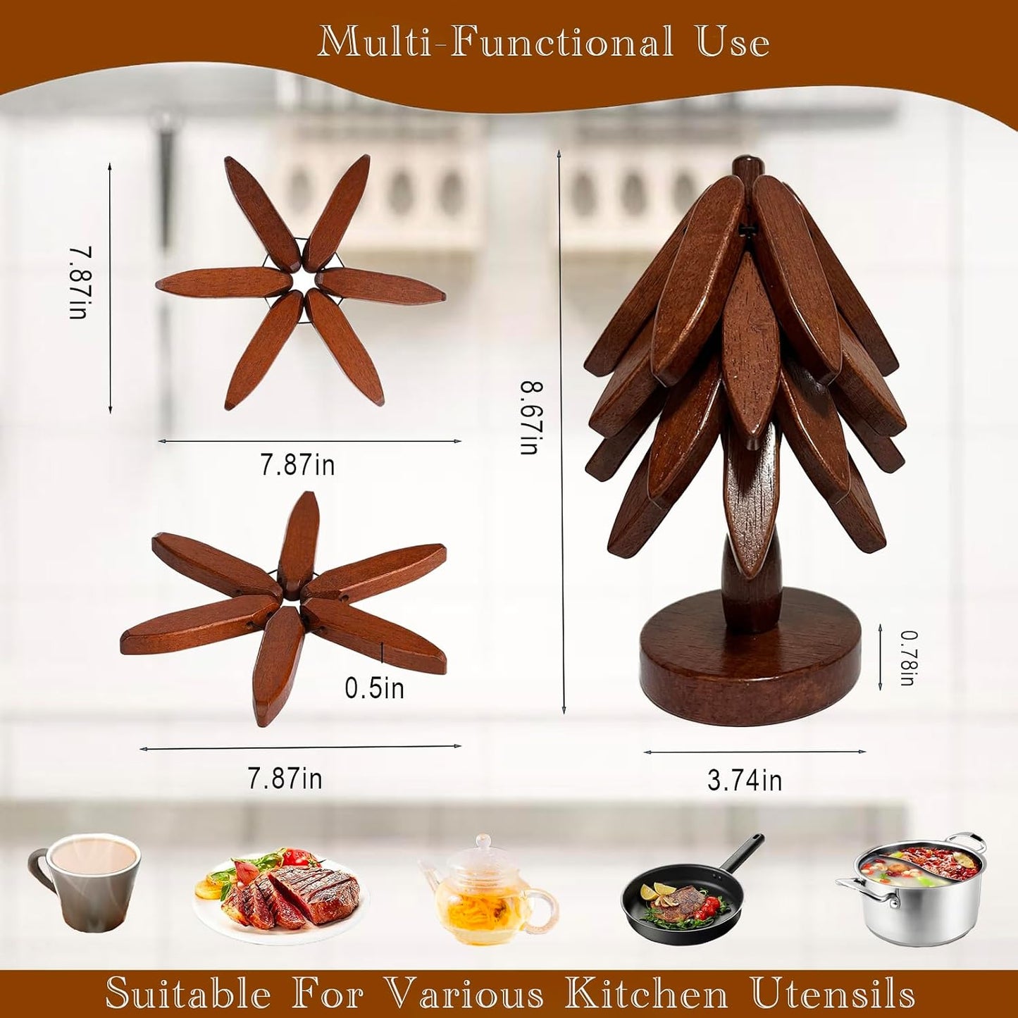 Salvamanteles madera posavasos plegables hoja resistente calor
