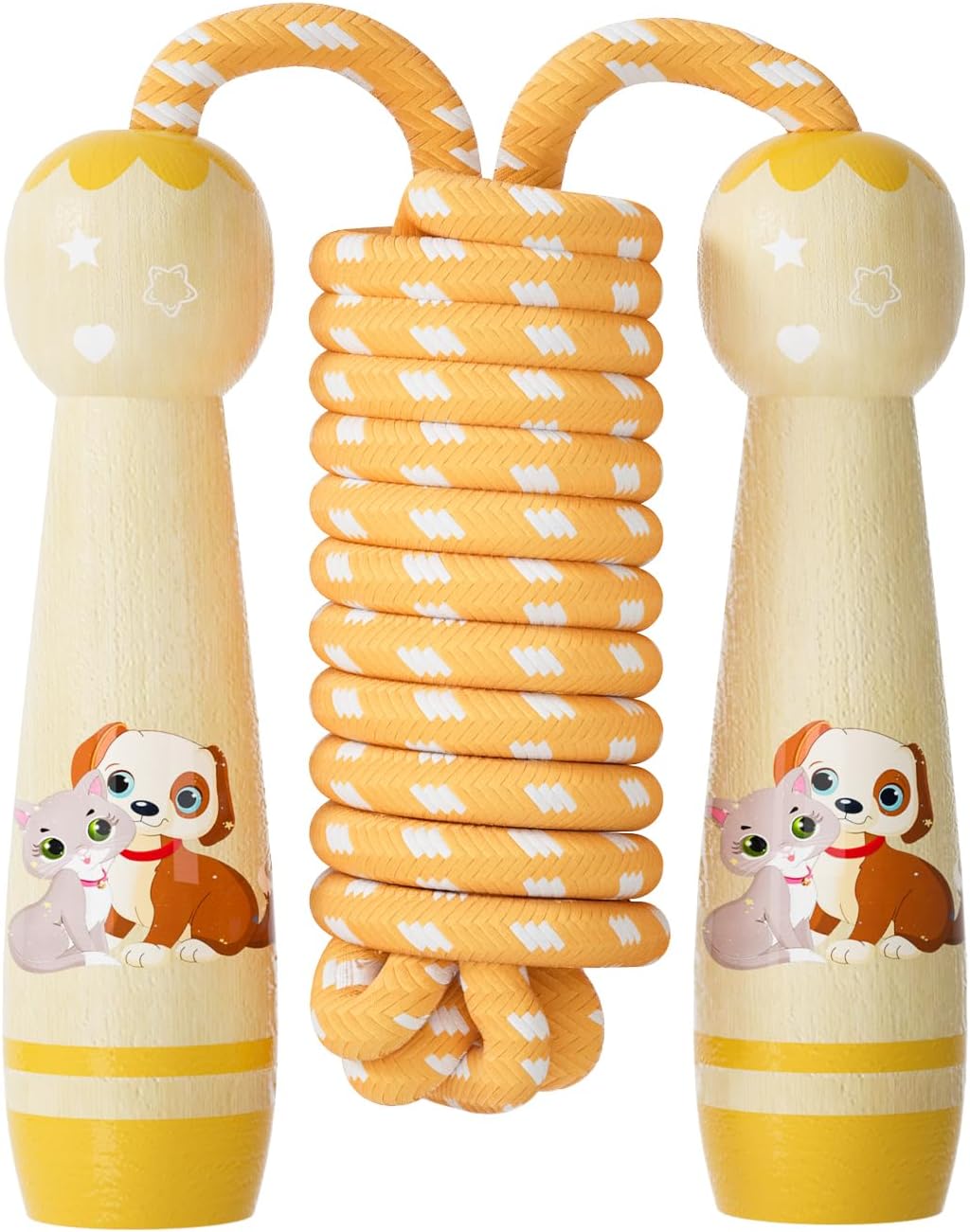 Cuerda saltar niños trenzada algodón ajustable mango madera
