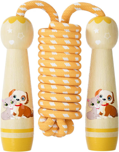 Cuerda saltar niños trenzada algodón ajustable mango madera