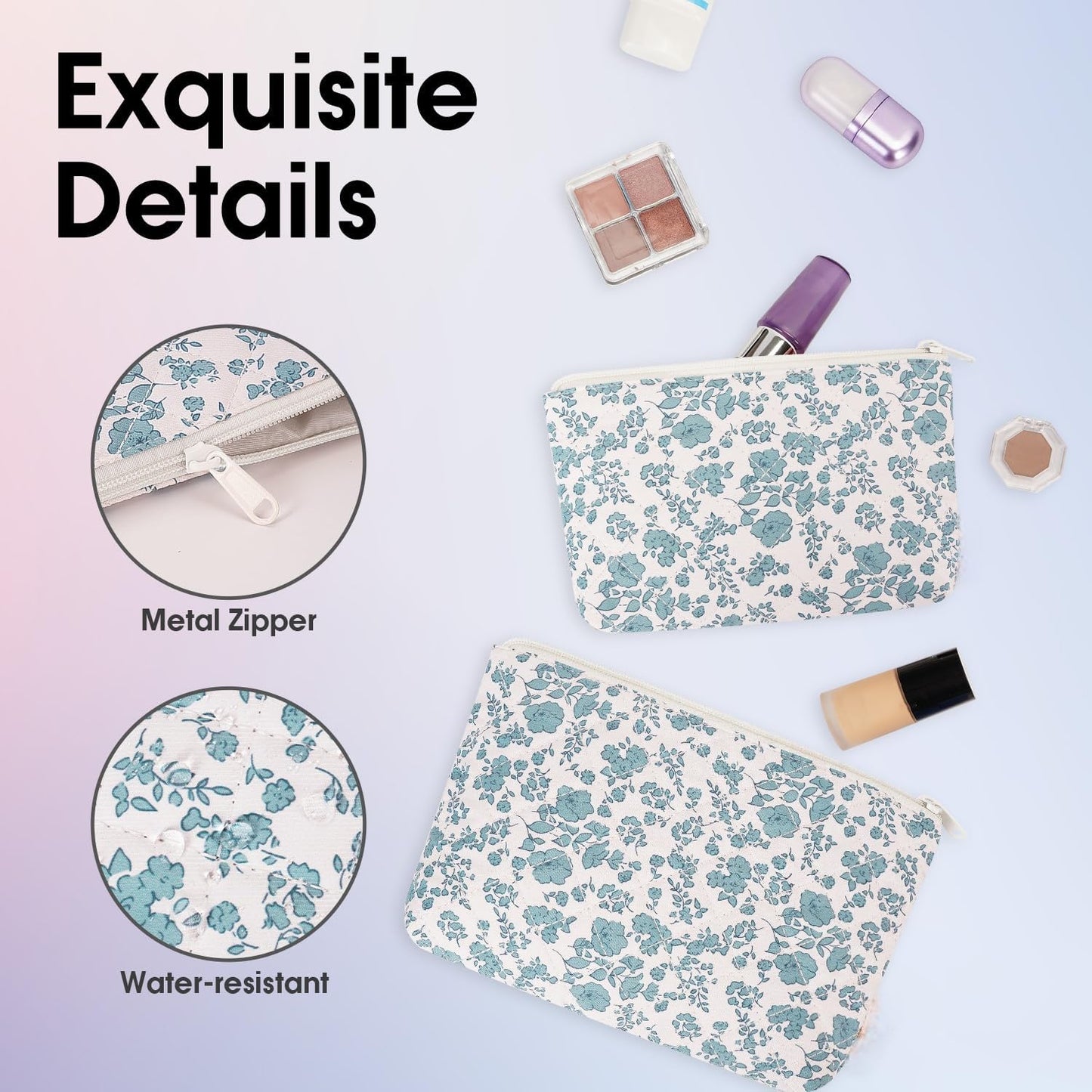 Bolsa maquillaje viaje con cremallera flor azul