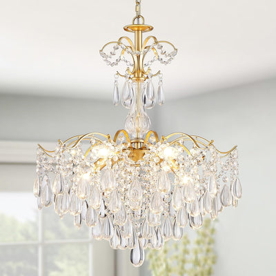 Candelabro colgante cristal 6 luces E12 dorado 25.6pulg