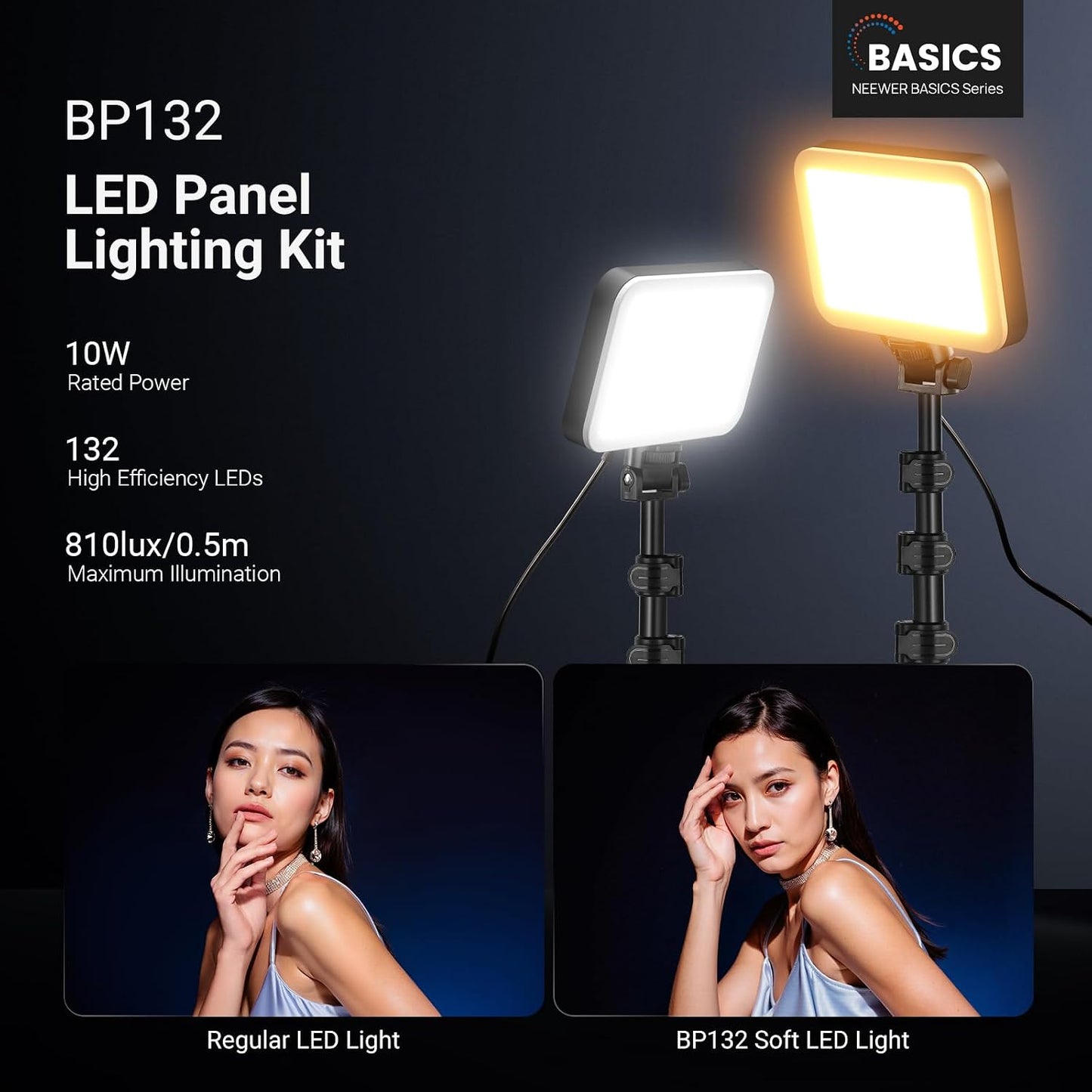 Kit luz LED portátil 6.2pulg soporte 53pulg 3200K-5600K