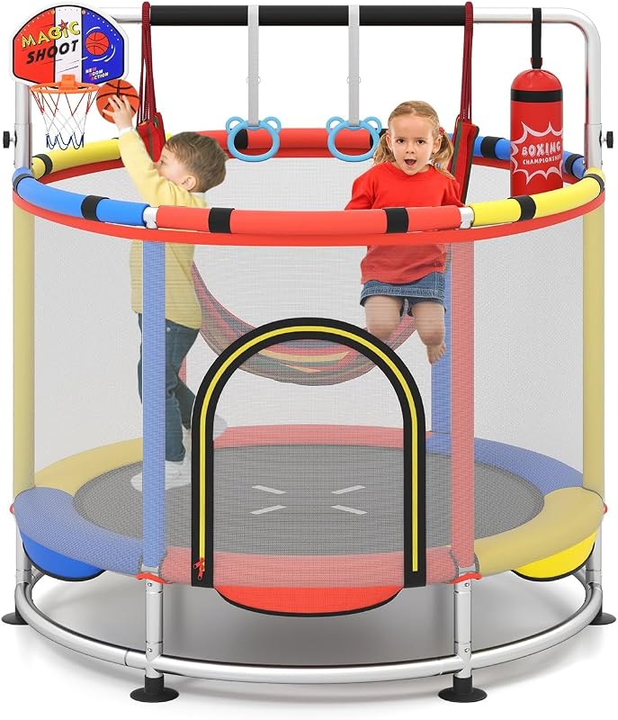 Trampolín 55" para niños con red seguridad y aro baloncesto