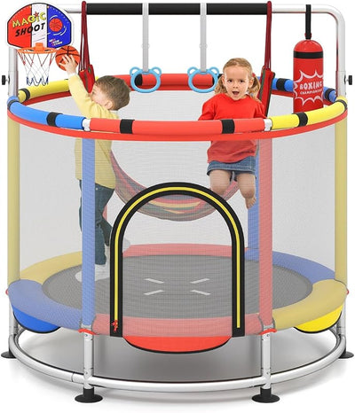 Trampolín 55" para niños con red seguridad y aro baloncesto