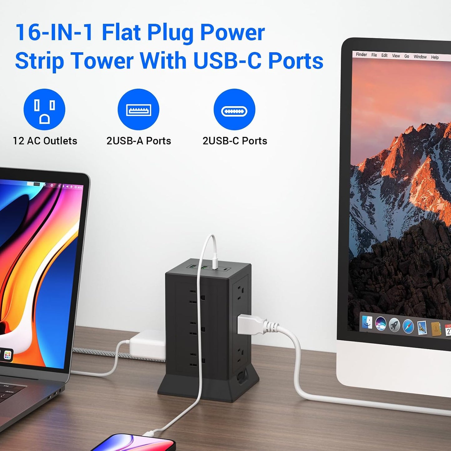Regleta alimentación 12 salidas CA 4 USB C con proteccion