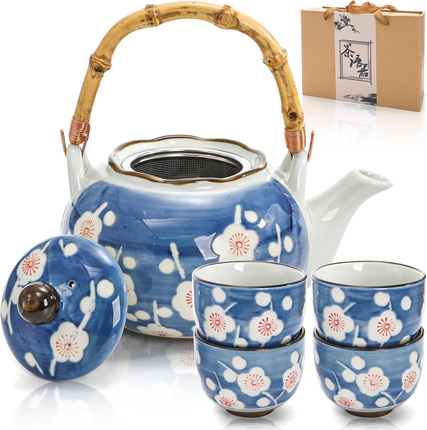 Set té japonés tetera cerámica 4 tazas infusor bambú