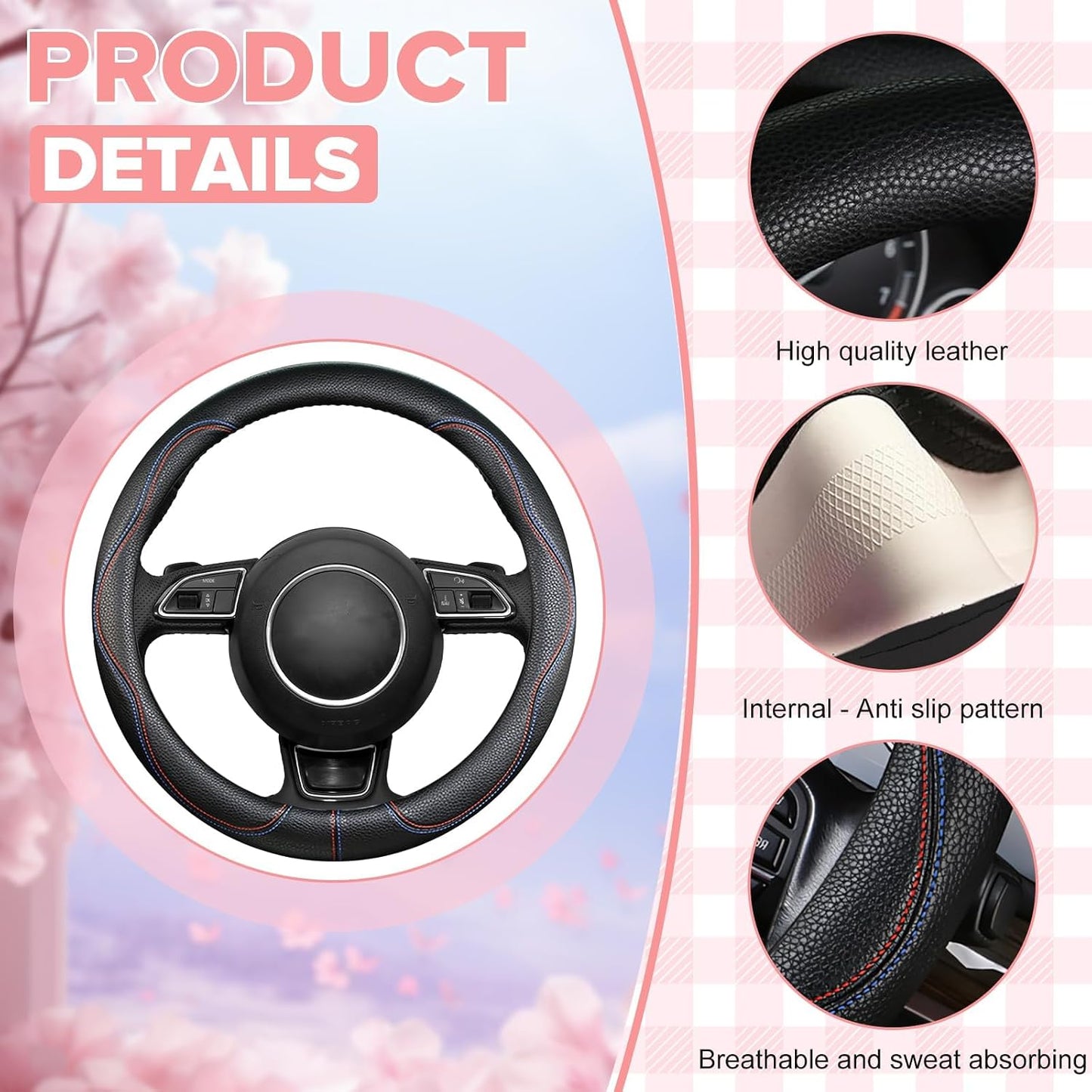 Funda volante negra PU antiderrap universal para mujer