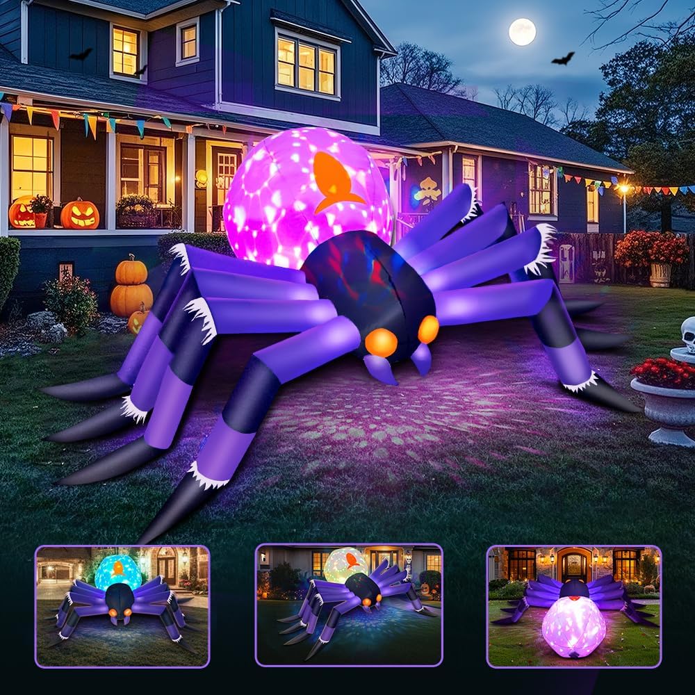 Araña inflable Halloween 8ft con LED llama 3 colores