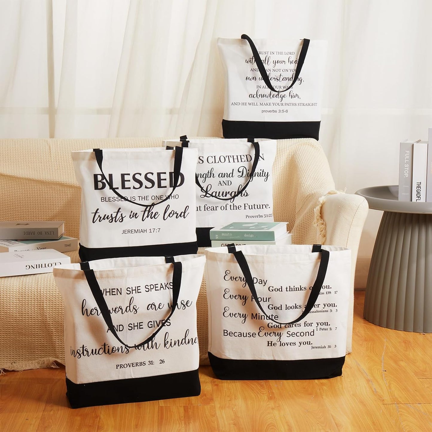 10 Bolsas Reutiliz. Lona Versículo Bíblico para Mujer