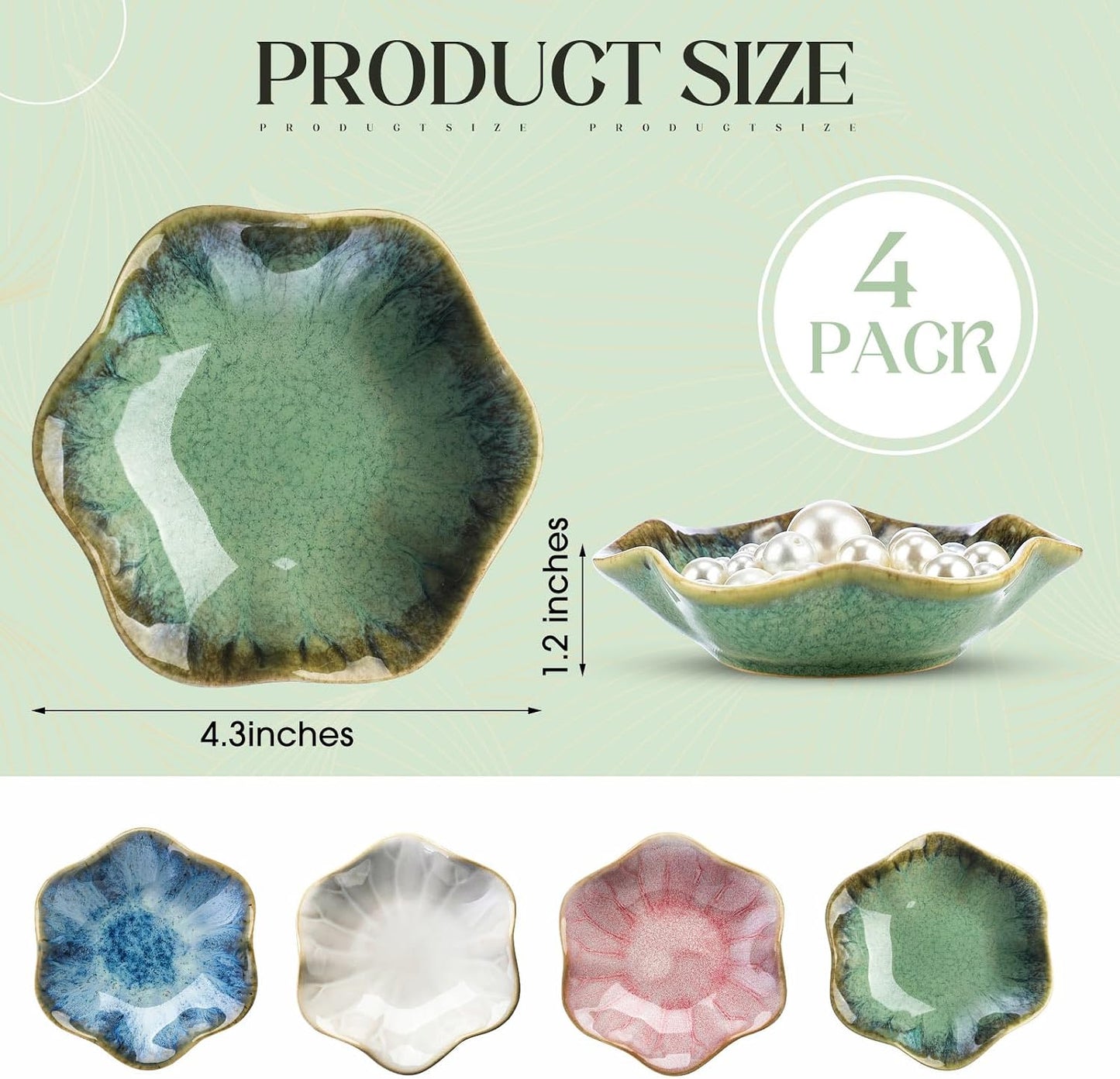 4 Pzas Bandeja Cerámica para Joyas Anillos Collares 4.3x3.9"