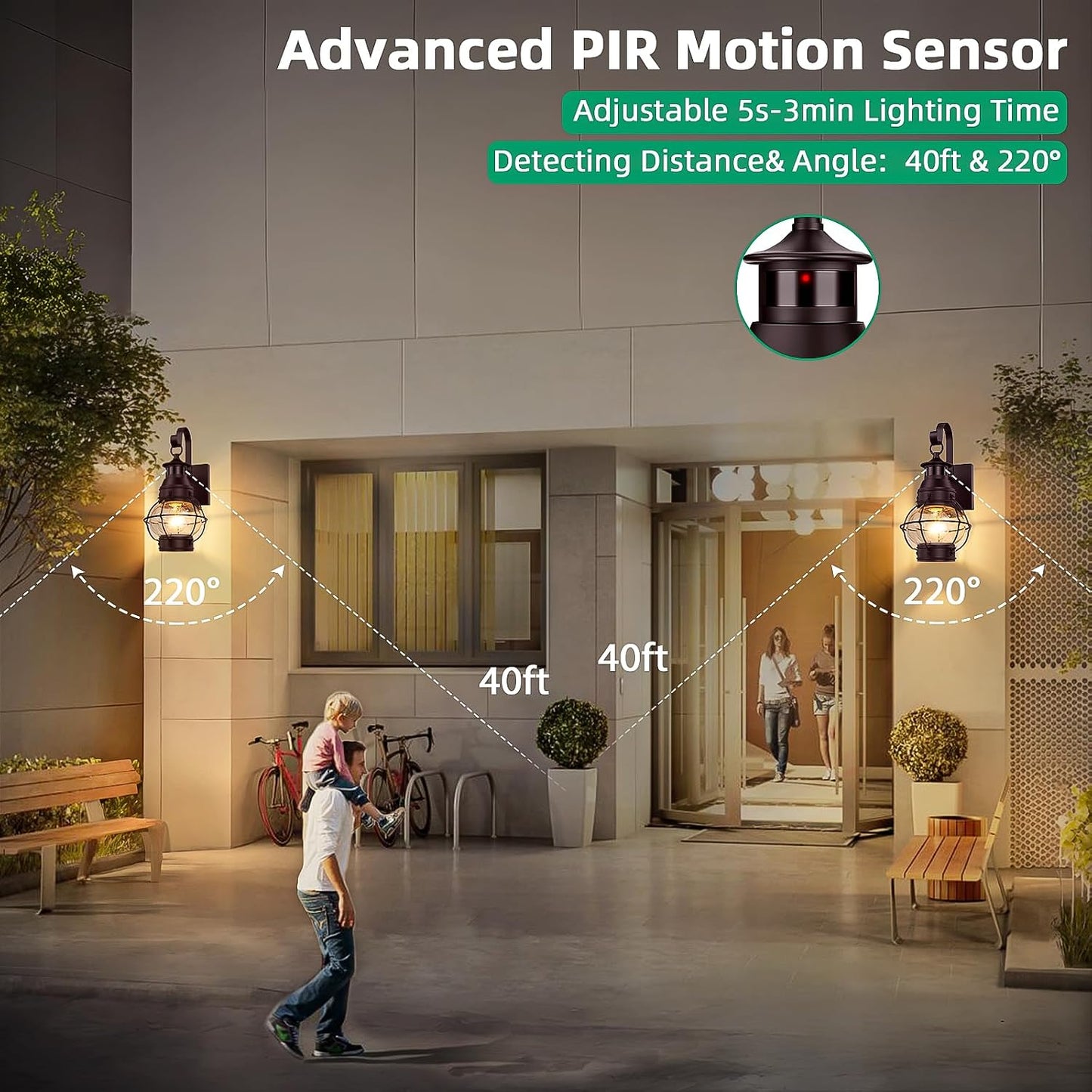 Luz bronce exterior con sensor movimiento atardecer amanecer