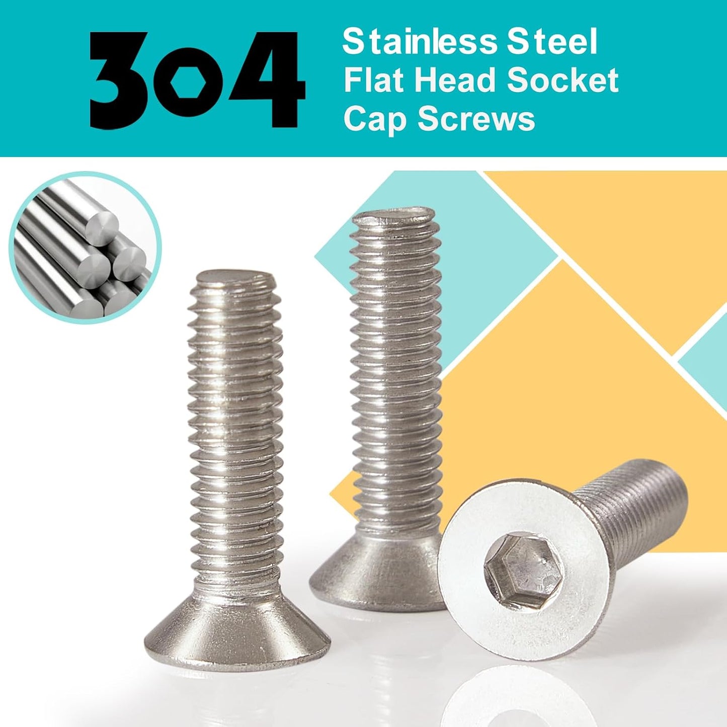 Tornillos hex M6 acero inox 304 brillante 30uds