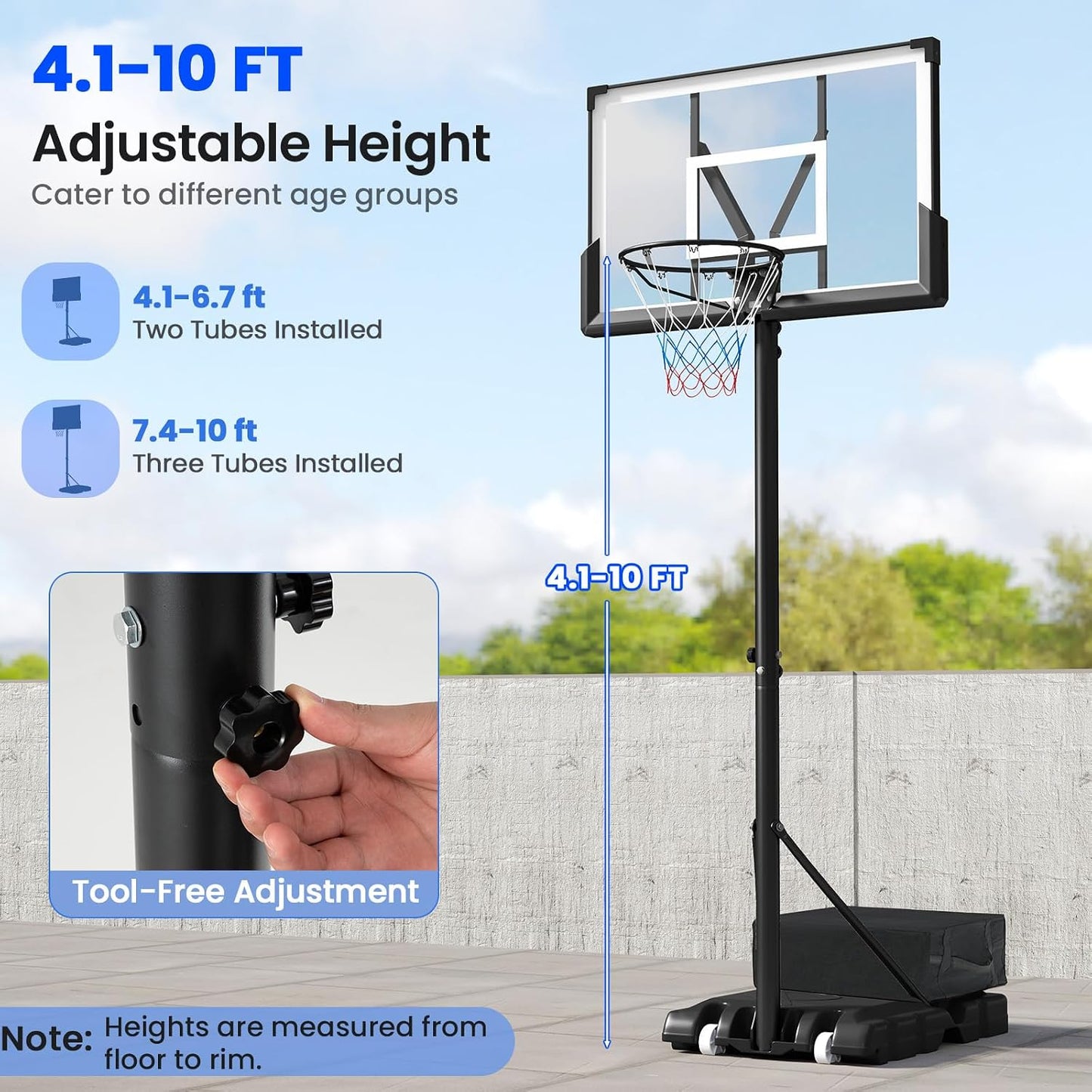 Aro baloncesto exterior ajustable 4.1-10ft tablero 45pulg