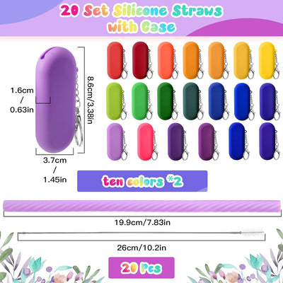 Set 20 popotes silicona reutilizables con funda y llavero