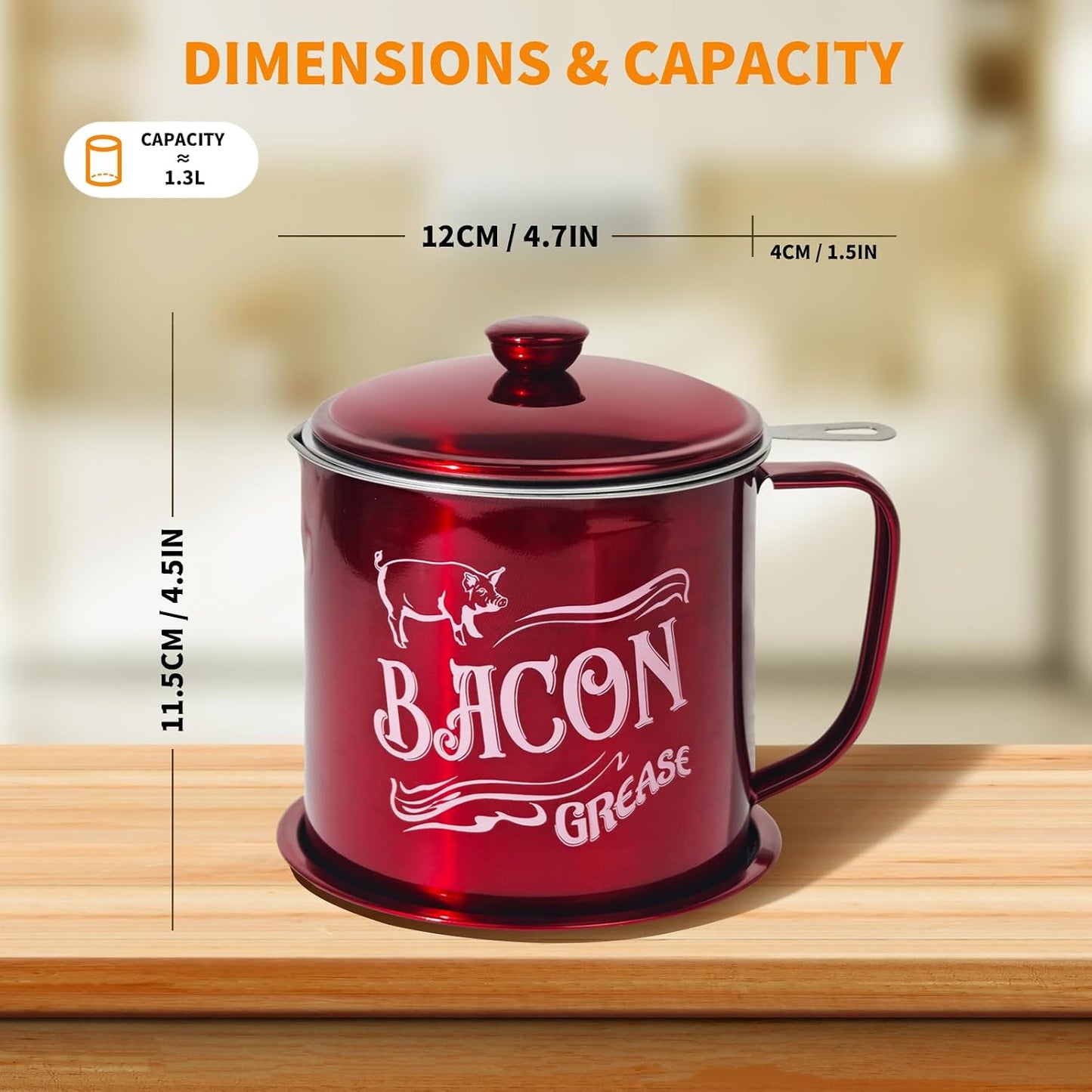 Recipiente grasa tocino 1.3l acero inox con colador