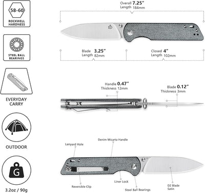 Cuchillo EDC hoja D2 3.25" mango micarta bloqueo