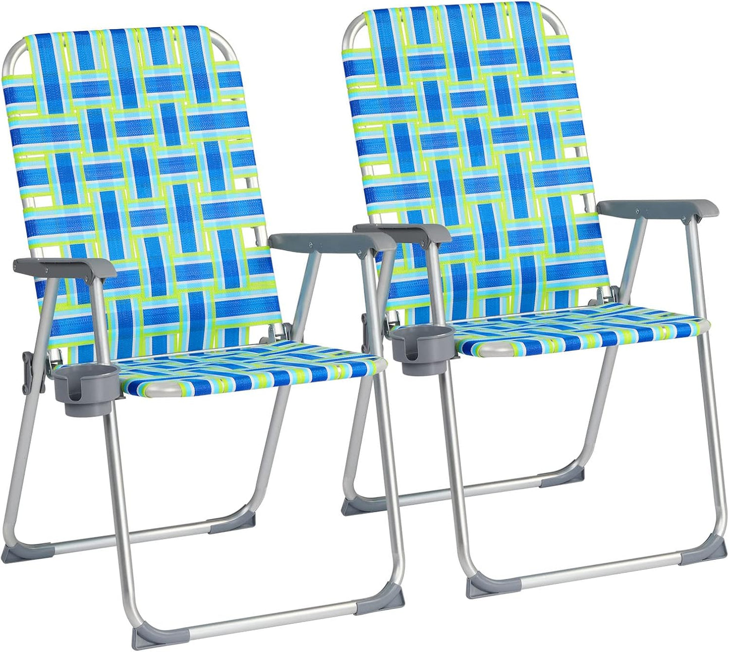 Set 2 sillas aluminio plegables con portavasos azul