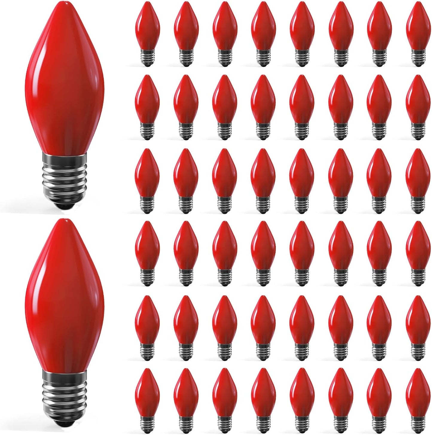 50 Bombillas C7 Cerámica Roja Luces Navideñas Vintage