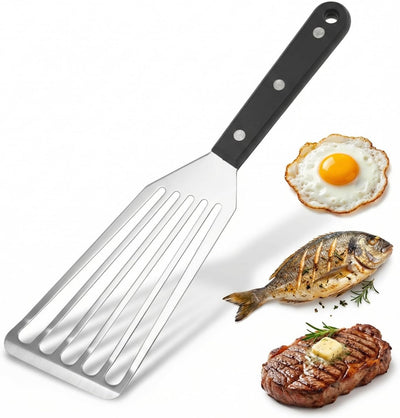 Espátula acero inox 12.2pulg ranurada mango resistente pescado