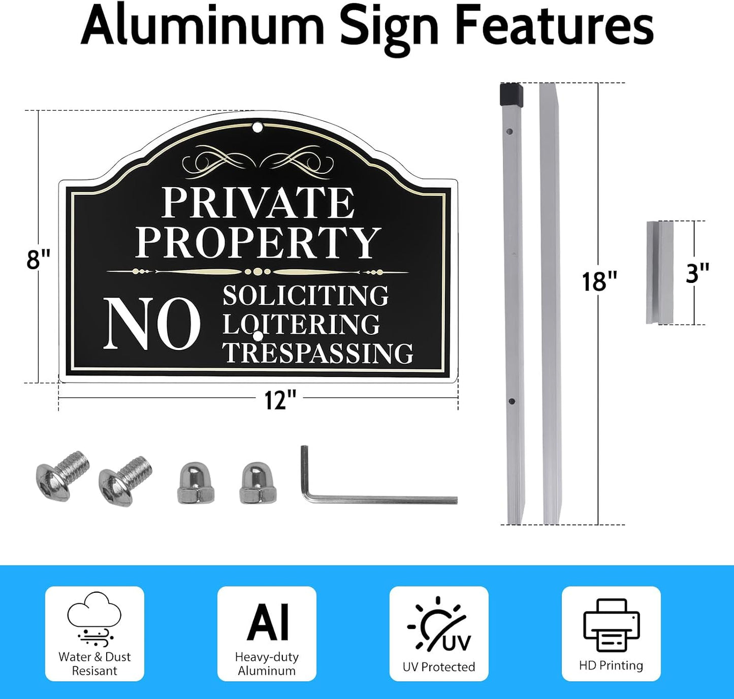 2 Carteles Propiedad Privada Aluminio 12x8pulg con Estacas