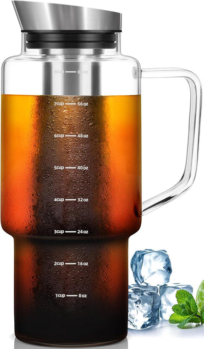Cafetera frío 68oz vidrio acero inox con tapa hermética