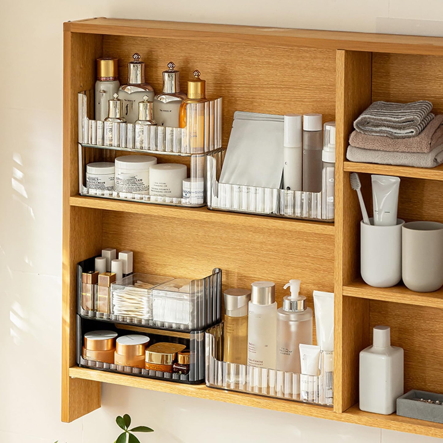 Organiz. 2 niveles para botiquín maquillaje transparente
