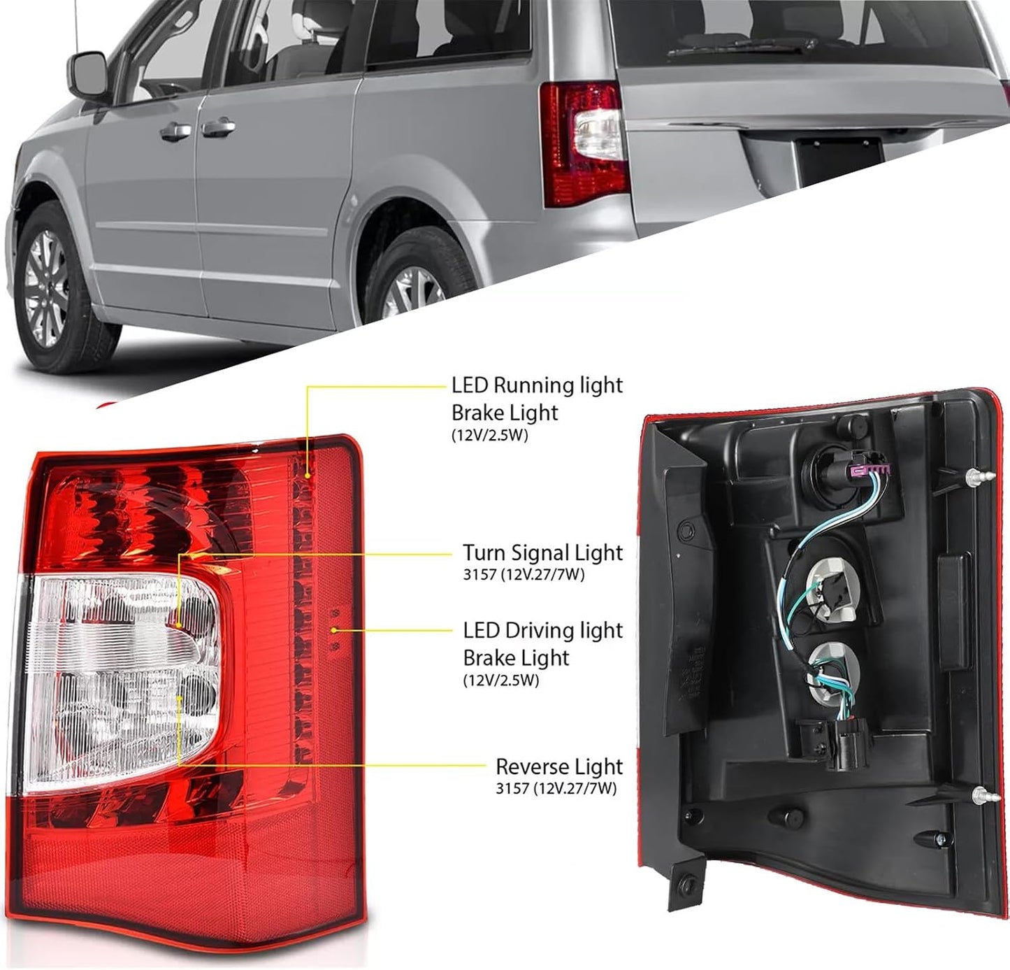 Luces traseras Chrysler Town & Country 11-16 LED derecho