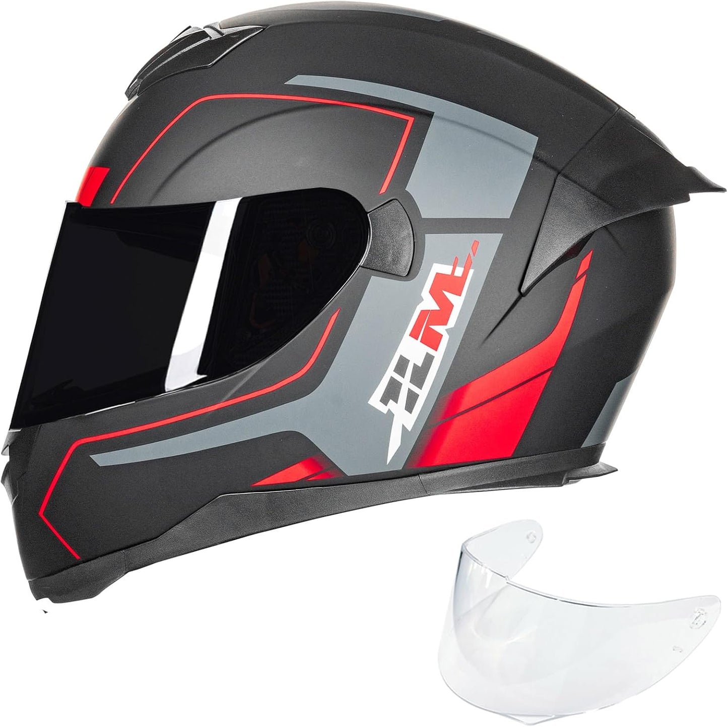 Casco motocicleta cara completa DOT 2 viseras rojo negro M