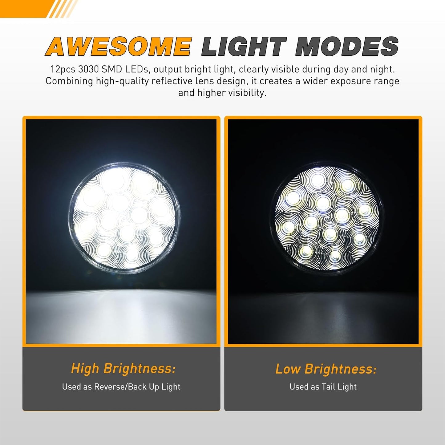 Luz trasera redonda 4" para remolque 12 LED ámbar IP67