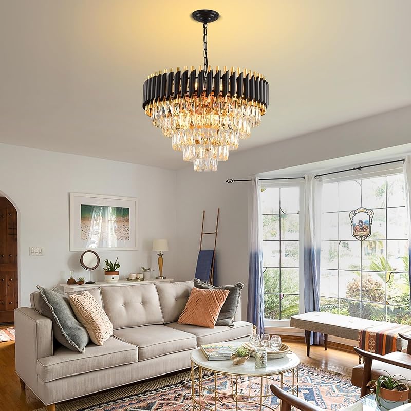 Candelabro cristal negro dorado 12 luces 23.6pulg base E12