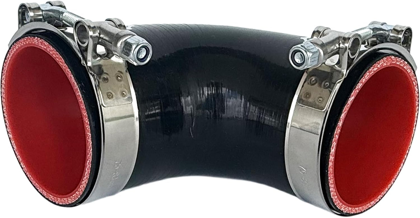 Manguera silicona acoplador 90° 2.75pulg inox perno T 4
