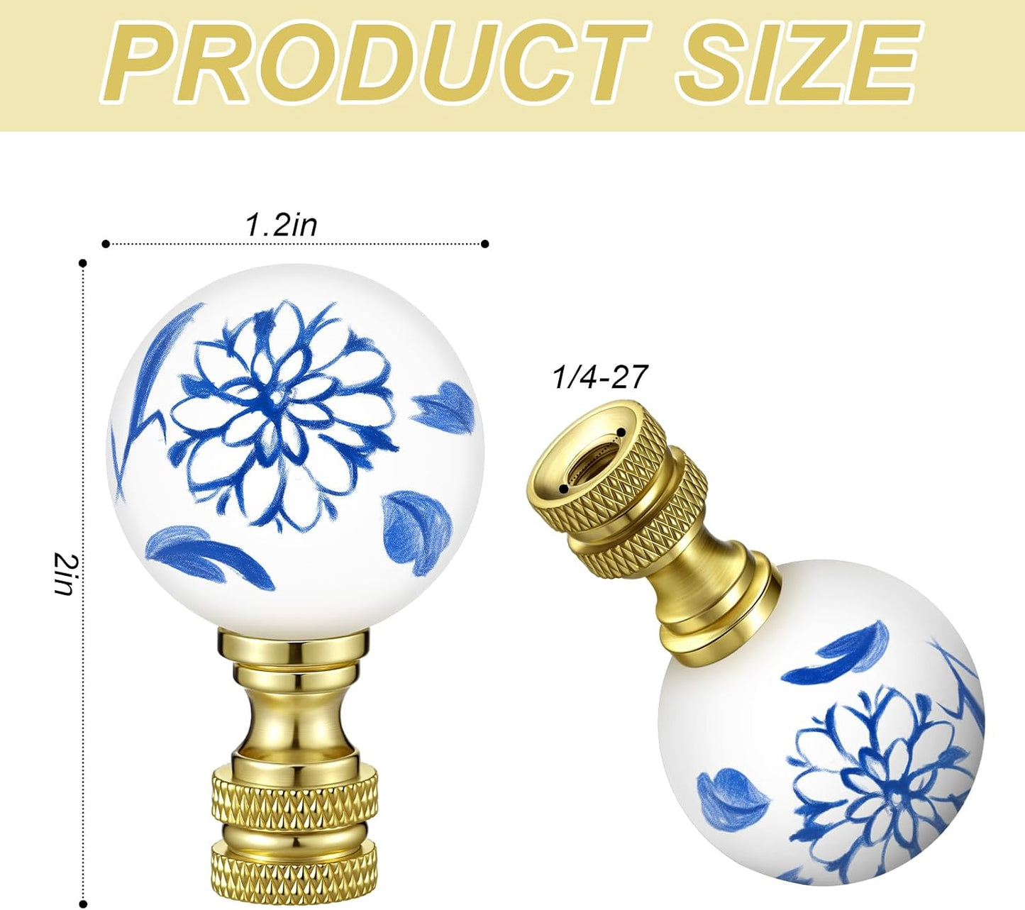 2 Remates Florales Porcelana Azul Blanca 1.2pulg para Lámparas