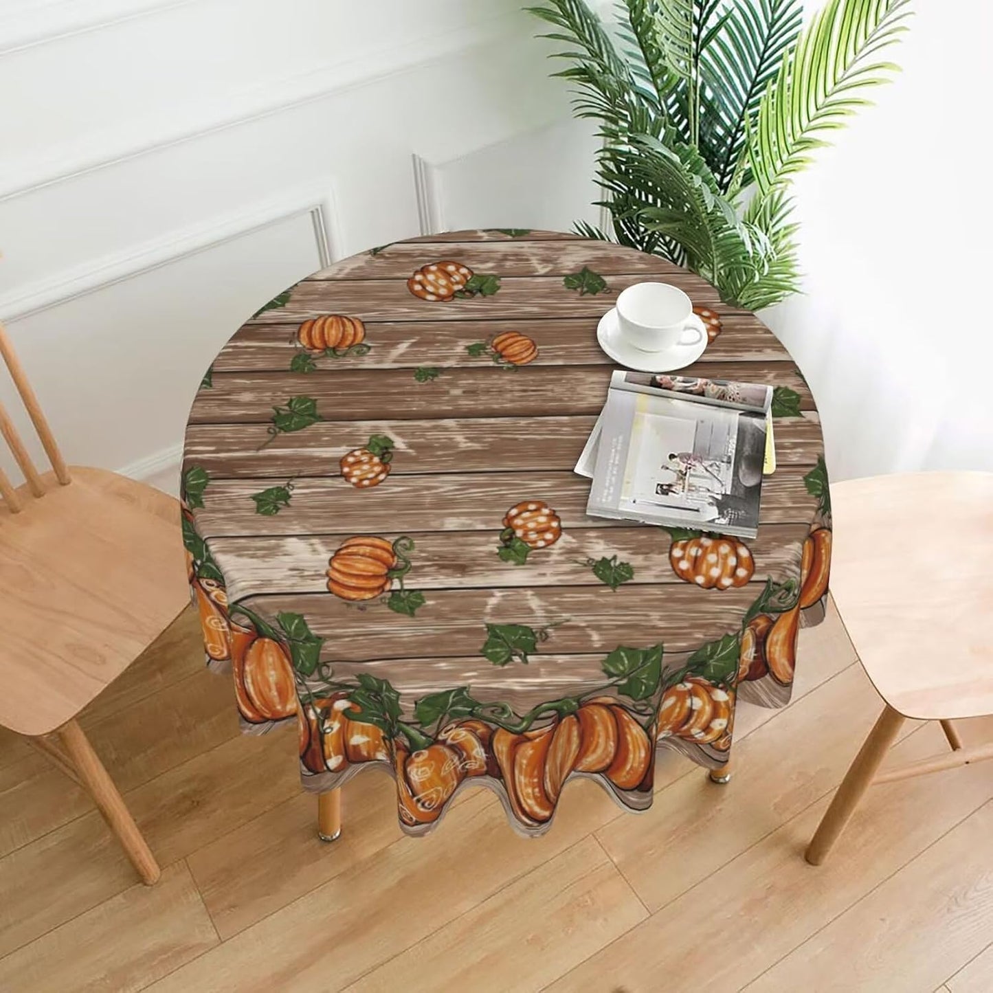 Mantel redondo otoño 70x70pulg calabazas naranjas poliéster
