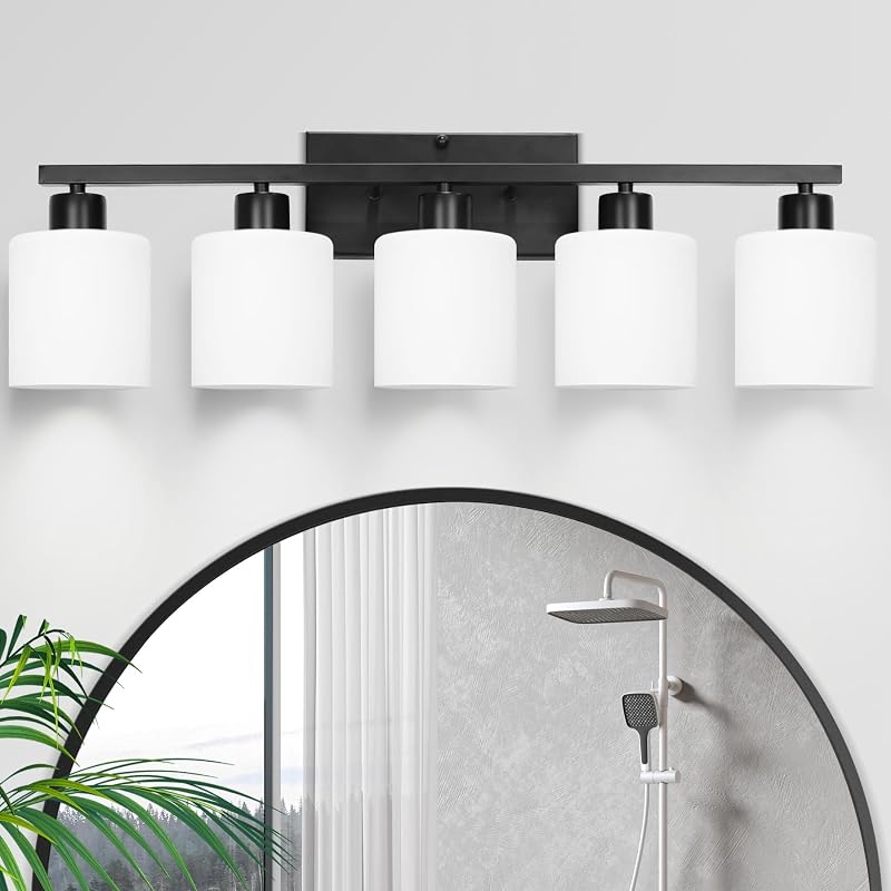 Lámpara baño negro sobre espejo 5 luces moderna