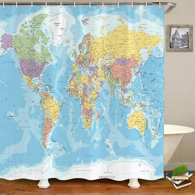 Cortina ducha mapa mundo educativo 69x70pulg con ganchos